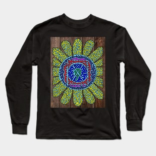 Sunflower with Wood Fence Background Long Sleeve T-Shirt